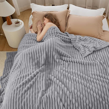 Bedsure GentleSoft Blankets Queen Size for Bed - Cozy Soft Blankets for Women, Cute Large Fleece Throws for Girls, Light Grey, 90x90 Inches