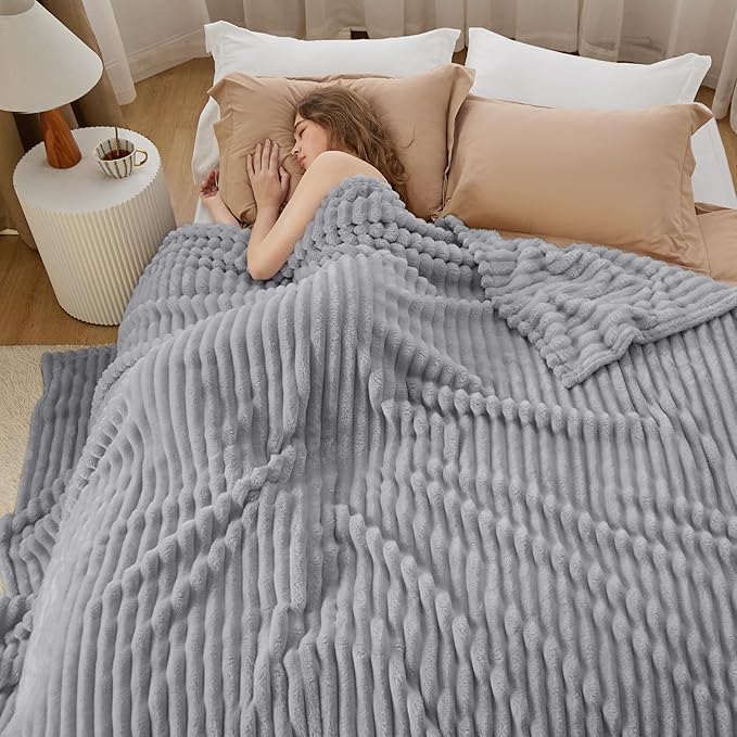 Bedsure GentleSoft California King Size Blanket for Bed - Cozy Soft Blankets for Women, Cute Large Throws for Girls, Light Grey, 102x96 Inches