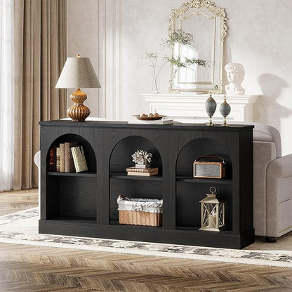 Tribesigns Farmhouse Console Table, 63-Inch Long Entryway Table with 3 Tier Storage, Wooden Rectangular Sofa Table Behind The Couch for Entrance, Hallway, Living Room, Black