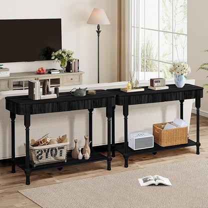 43.3'' Fluted Console Table for Entryway, Narrow Entryway Tables with 2 Wooden Drawers, Retro Sofa Table Behind Couch Accent Tables for Foyer, Living Room, Hallway (Black)