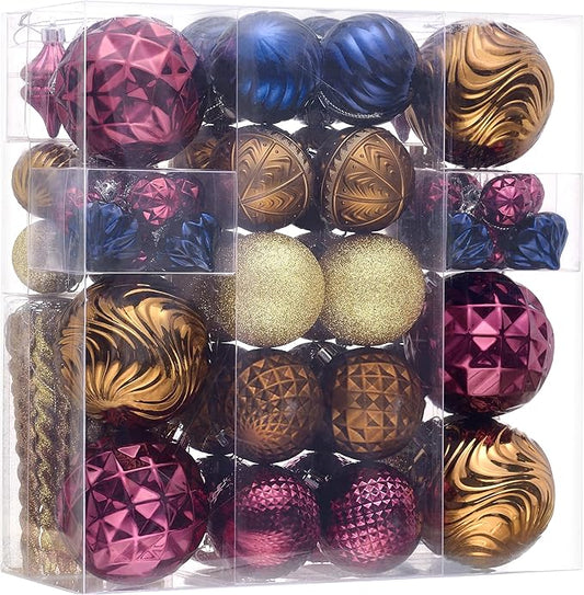 Valery Madelyn 100ct Christmas Tree Decorations Ball Ornament Set, Copper Gold Purple Shatterproof Hanging Ornaments Bulk for Fall Thanksgiving Autumn Harvest Xmas Holiday Party Decor