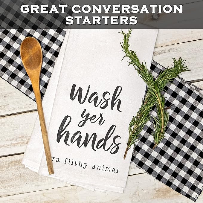 Wash Your Hands Funny Dish Towel Gift Kitchen Tea Towel Saying 18x24, Filthy Animal