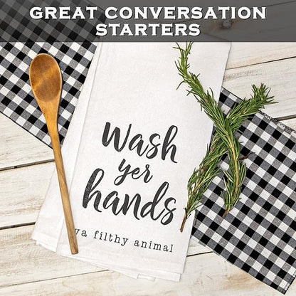 Wash Your Hands Funny Dish Towel Gift Kitchen Tea Towel Saying 18x24, Filthy Animal