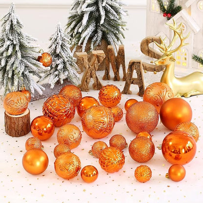 Christmas Ball Ornaments Copper Orange Christmas Tree Decorations with Hang Rope-36pcs Shatterproof Christmas Ornaments Set with 6 Styles in 3 Sizes(Small Medium Large)