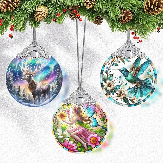 Stained Glass Fairy Christmas Ornaments, Fairy Christmas Tree Decoration, Hanging Xmas Tree Decor