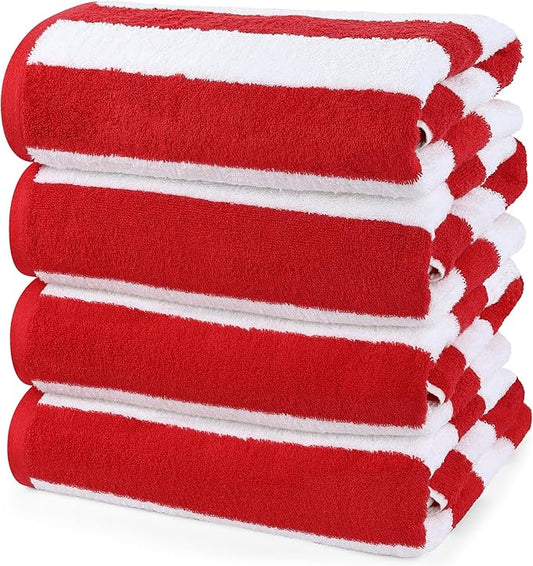 Utopia Towels 4 Pack Cabana Stripe Beach Towel Oversized 100% Ring Spun Cotton Beth Towels Highly Absorbent Quick Dry, Red