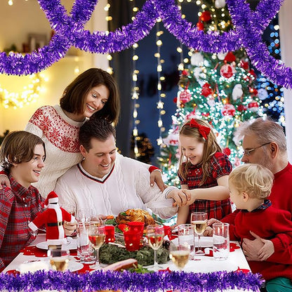 50 FT Purple Christmas Tinsel Garland Christmas Decorations for Xmas Tree Decor, Shiny Metallic Twist Hanging Tinsel Garlands for Stairs Mantle Fireplace Home Indoor Outdoor Holiday Party Supplies