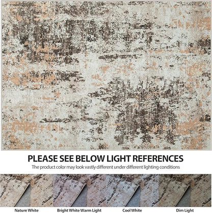 6x9 Area Rugs for Living Room Rug Washable: Abstract Rug for Dining Room Bedroom Carpet Non Slip 6 by 9 Indoor Modern Nursery Home Office Brown Beige
