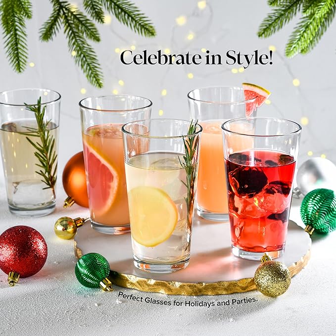 Drinking Glasses Set 17 OZ. Oversized Pint Beer Glasses, Highball Glass Cups, Juice, Cocktails, Wine, Iced Tea, Bar Glass. Dishwasher Safe. (Set of 10)