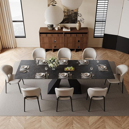 Modern Expandable Dining Table- 63" to 94.5" Extendable Dining Room Table, Gray Sintered Stone Top with Black Metal Base - Seats 6-12, Easy Assembly (Table Only)