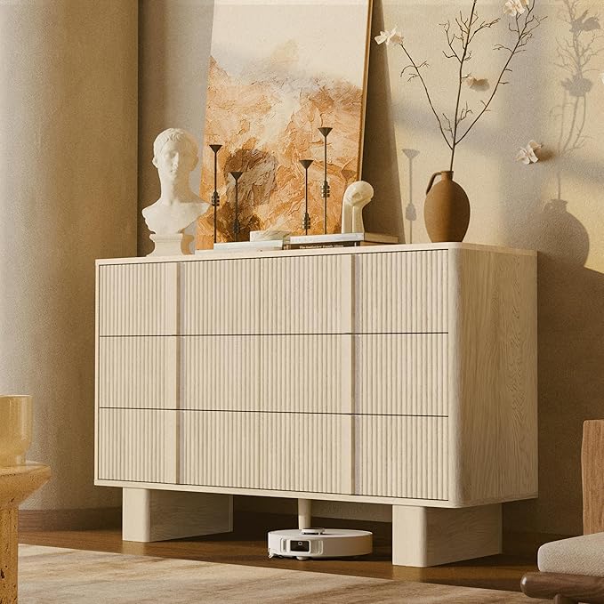 Fluted 6 Dresser for Bedroom, 47'' Modern Drawer Dressers with 2 Widened Reinforced Legs for Living Room, Hallway, Whitewashed Oak