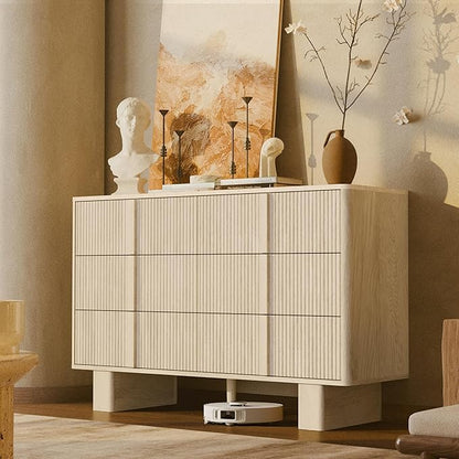 Fluted 6 Dresser for Bedroom, 47'' Modern Drawer Dressers with 2 Widened Reinforced Legs for Living Room, Hallway, Whitewashed Oak