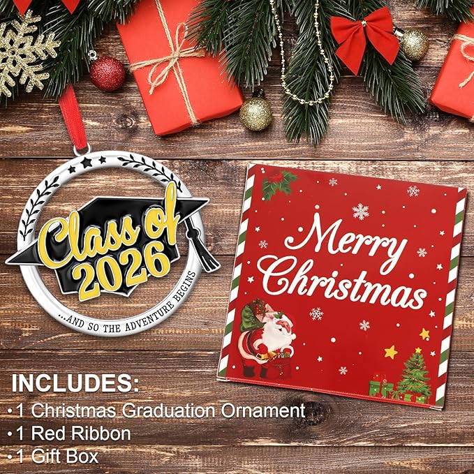 Graduation Ornament Class of 2026, Metal Graduation Cap Hanging Keepsake Ornament, Elegant Black and Gold Graduations Decorations for Tree, Senior 2026 Gift for Students, Grad Party Decorations