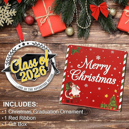 Graduation Ornament Class of 2026, Metal Graduation Cap Hanging Keepsake Ornament, Elegant Black and Gold Graduations Decorations for Tree, Senior 2026 Gift for Students, Grad Party Decorations