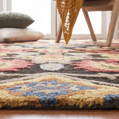 SAFAVIEH Blossom Collection Accent Rug - 4'6" x 6'6" Oval, Charcoal & Multi, Handmade Wool, Ideal for The Living Room, Bedroom, Dining Room (BLM402H-5OV)