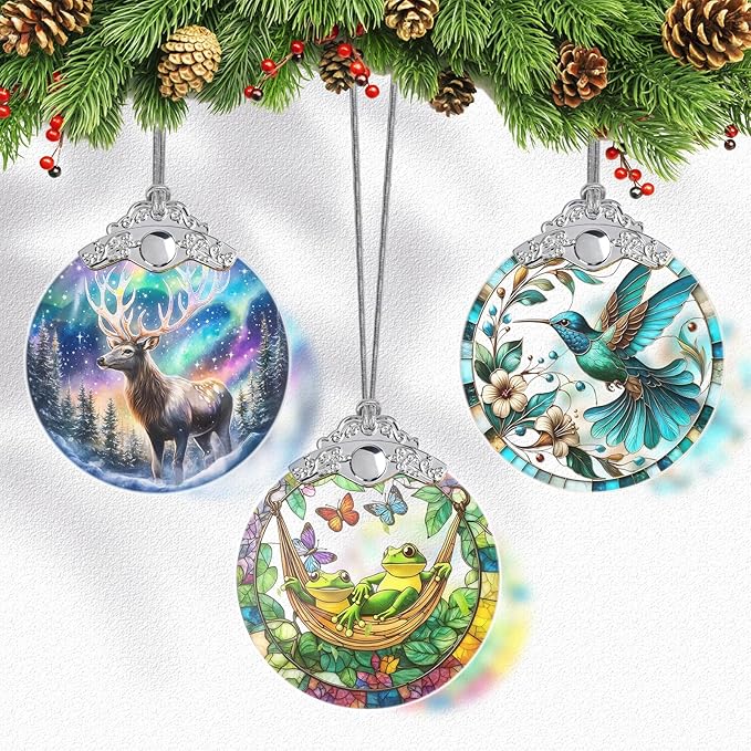 Stained Glass Frog Ornaments, Frog Christmas Decoration for Tree, Vintage Christmas Decorations Tree Ornaments