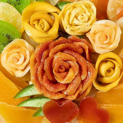 Dried Fruit Gift Basket- Heart Shaped Food Tray- Gourmet Assortment of Premium Tropical Fruits in Reusable Bamboo Heart Basket – Healthy Holiday Snack Gift for Thanksgiving, Christmas, Corporate Gifting- Bonnie and Pop