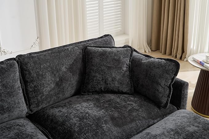 SoarFlash 107.4" Chenille Sectional Sofa, Comfy U Shaped Modular Coush Sofa with Ottoman, Modern 4 Seat Couch Deep Seat Sofa Set for Living Room,Black