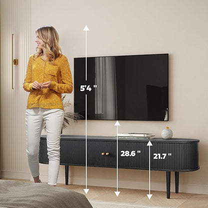 WERMO 71’’ Black TV Stand with Storage and Shelves for 65-75 Inch TVs. Black Entertainment Center with Doors for Living Room and Bedroom, Mid Century Modern Console Table, Media Cabinet (Black Oak)