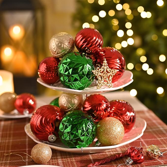 Valery Madelyn 100ct Christmas Tree Decorations Ball Ornament Set, Red Green Gold Shatterproof Hanging Ornaments Bulk for Xmas Holiday Party Decor