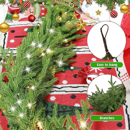 6 Ft Christmas Norfolk Pine Garland with 100 LED Lights, Dense Norfolk Pine Real Touch Garland, Artificial Greenery Garlands for Christmas Holiday Mantle Fireplace Table Home Decor Xmas
