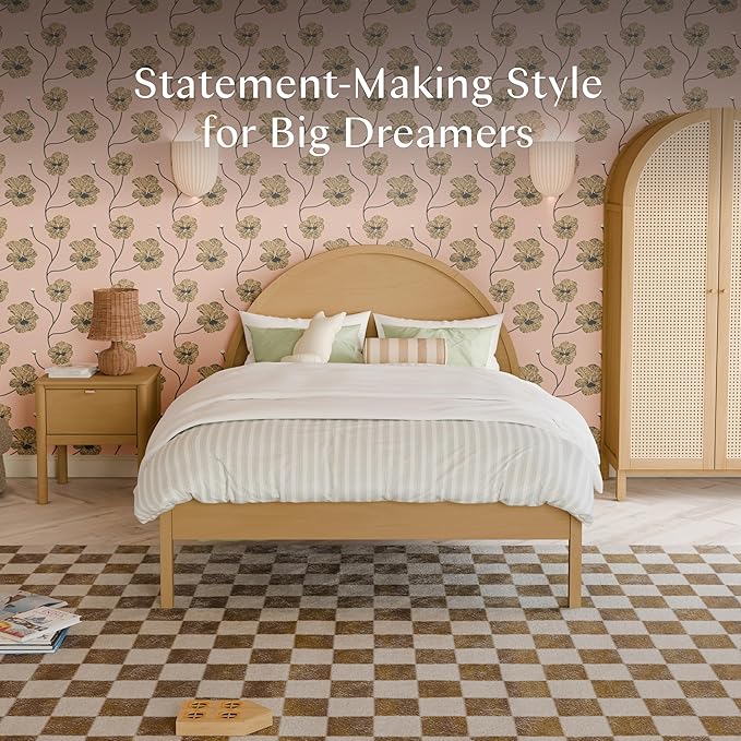 Babyletto Bondi Full Size Bed Frame - GREENGUARD Gold Certified - Full Size Platform Frame with Arched Headboard - Universal Mattress Fit - No Box Spring Needed - Durable Bedroom Furniture - Honey