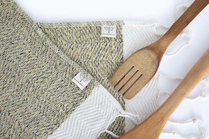 SMYRNA TURKISH COTTON Herringbone Series Kitchen Dish Towels Pack of 6, Machine Washable Wash Cloths, Ultra Soft, Absorbent, Prewashed and Quick Dry Turkish Dish Towels, 12x12 Inch (Yellow)