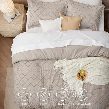 Bedsure Twin Comforter Set - Linen Comforter, Boho Tufted Shabby Chic Bedding for Kids, 2 Pieces Vintage Farmhouse Bed Set for All Seasons, Fluffy Soft Bedding with 1 Pillow Sham