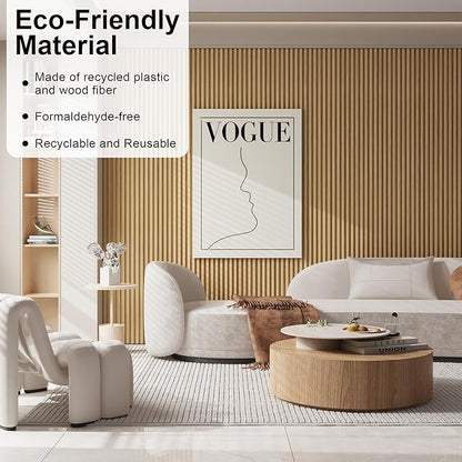 8-Pack WPC Slat Wall Panels - 3D Wall Panels, Water-Proof and Easy Installation, Accent Slat Wall Paneling for Living Room, Office, Teak, 96 x 6.6 Inch