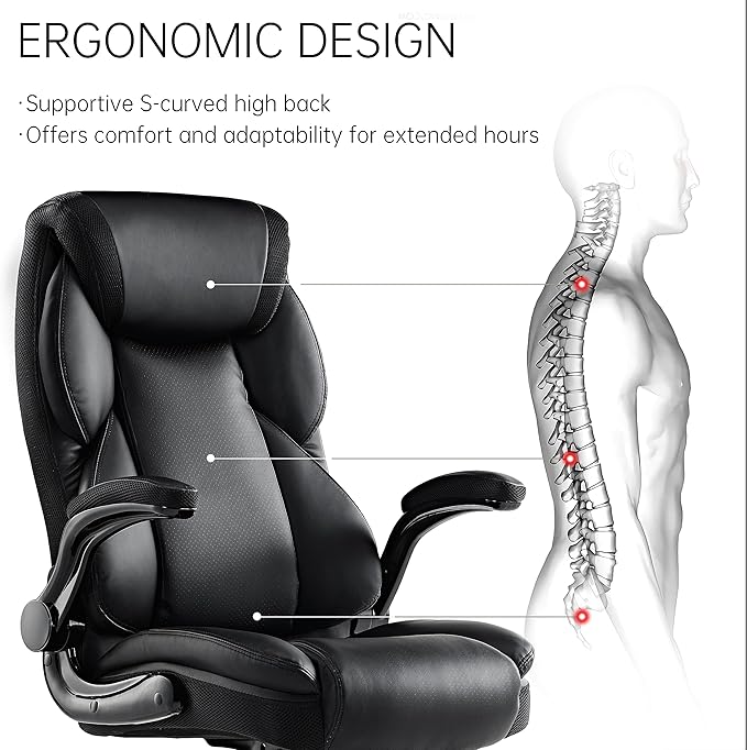 EUREKA ERGONOMIC PU Leather Desk Chair Office Executive Chair, Ergonomic Office Chair Flip Up Arms, High Back Office Chair with Headrest, Home Office Chair with Wheels, Computer Chairs for Adults