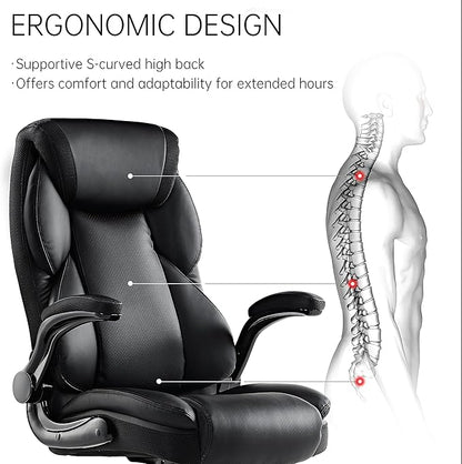 EUREKA ERGONOMIC PU Leather Desk Chair Office Executive Chair, Ergonomic Office Chair Flip Up Arms, High Back Office Chair with Headrest, Home Office Chair with Wheels, Computer Chairs for Adults