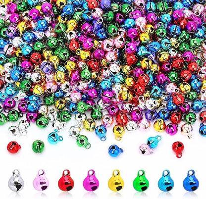 Augshy 200 Pcs Multicolour Jingle Bells, 1/4 Inch Craft Bell Mini Bell Bulk for Christmas Home Pet Decorations Bracelets Necklace Knitting Jewelry Making Xmas Decor Party Favors Supplies