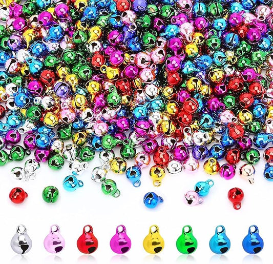 Augshy 200 Pcs Multicolour Jingle Bells, 1/4 Inch Craft Bell Mini Bell Bulk for Christmas Home Pet Decorations Bracelets Necklace Knitting Jewelry Making Xmas Decor Party Favors Supplies