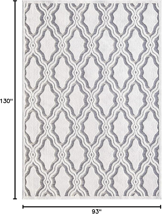 My Texas House Cotton Blossom Rug 7.9x10.10 Rectangle High-Low Geometric Indoor Outdoor, Natural Grey