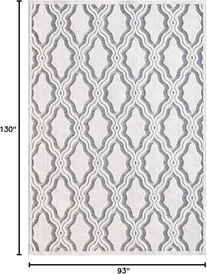 My Texas House Cotton Blossom Rug 7.9x10.10 Rectangle High-Low Geometric Indoor Outdoor, Natural Grey