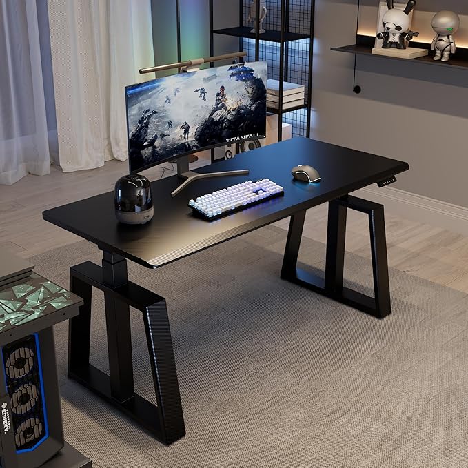 EUREKA ERGONOMIC Standing Gaming Desk, 63inch Executive Computer Desk Adjustable Height Desk Modern Trapezoidal Leg,Touch Screen,Black