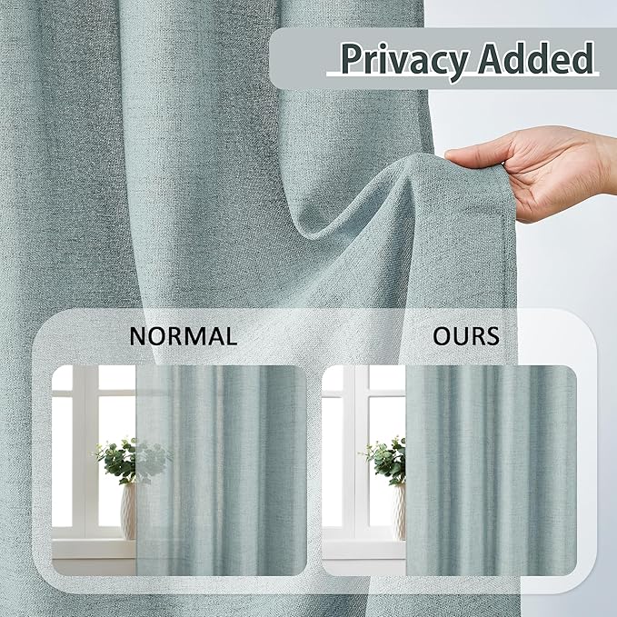 Light Blue Linen Pinch Pleat Curtains 100 Inches Long 50 Wide Per Panel Pleated Semi Sheer Textured Drapes Hooks Back Tab Coastal Modern Light Filtering Curtain 2 Panels Set