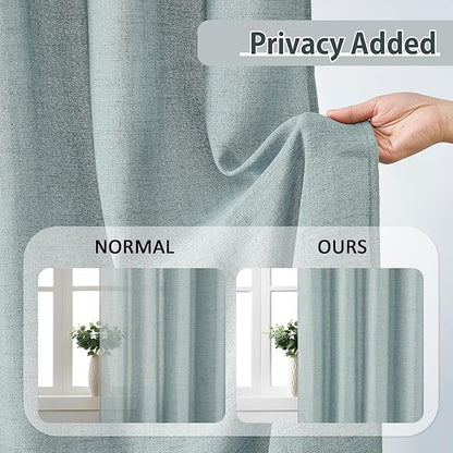 Light Blue Linen Pinch Pleat Curtains 90 Inches Long Pleated Semi Sheer Textured Drapes Hooks Back Tab Coastal Modern Light Filtering Curtain 2 Panels for Living Room Bedroom Office 42x90