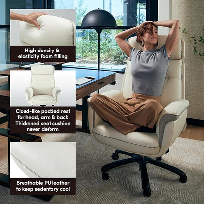 EUREKA ERGONOMIC Microfiber Leather Office Chair Ergonomic Desk Chair, Executive Chair Office Gaming Chair, Comfy Big and Tall Office Chair with Elevatable Headrest & Padded Armrests, Beige