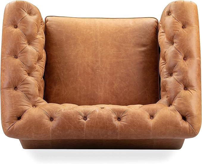 POLY & BARK Lyon Leather Lounge Chair 49" – Cognac Tan Full-Grain Leather Upholstery – Modern Upholstered Accent Chair for Living Room or Bedroom – Indoor Lounge Seating with Lasting Comfort