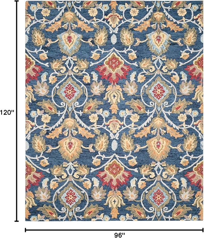 SAFAVIEH Blossom Collection Area Rug - 8' x 10', Navy & Multi, Handmade Wool, Ideal for High Traffic Areas in Living Room, Bedroom (BLM402A)