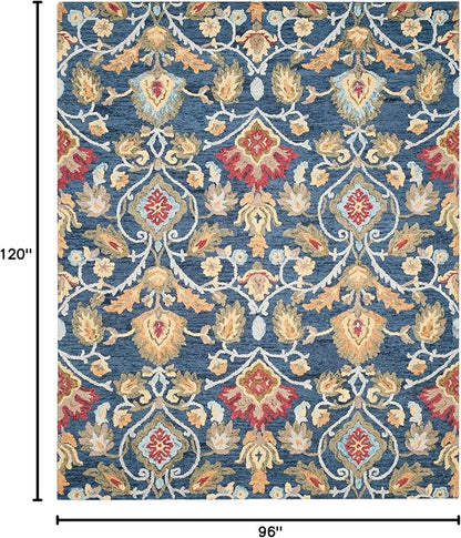 SAFAVIEH Blossom Collection Area Rug - 8' x 10', Navy & Multi, Handmade Wool, Ideal for High Traffic Areas in Living Room, Bedroom (BLM402A)
