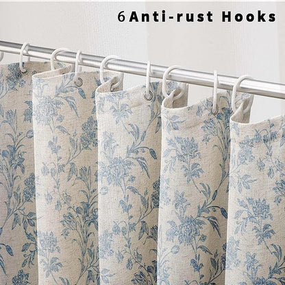 Blue Stall Shower Curtain Floral Cotton Linen Cottagecore Shower Curtain for Bathroom 72" L x 36" W