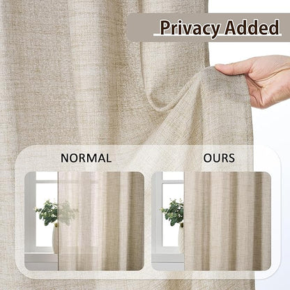 RAIN CITY Beige Sheer Curtains 96 Inches Long,Pinch Pleated Linen Blend Textured Light Filtering Privacy Thick Curtain Drapes for Dining Room Bedroom Home Office 42 by 96 Inch-2 Panels Set