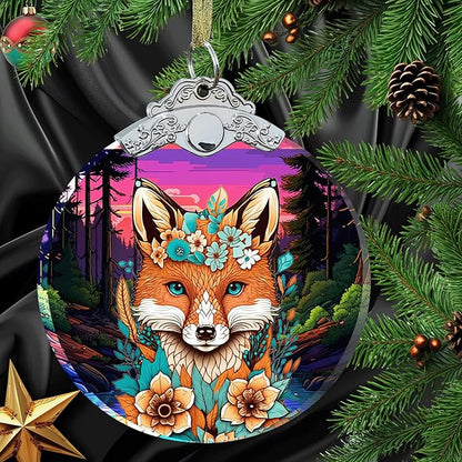 Fox Christmas Ornament Crystal Glass 3"- Fox Gifts for Women Men Hanging Decorations - Fox Christmas Tree Ornaments Christmas Decor - Xmas Gift for Fox Lovers