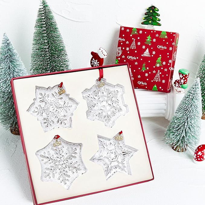 Set of 4 Crystal Snowflake Ornaments for Christmas Tree, 2025 Clear Glass Snowflake Ornaments Bulk, 3.5" Crystal Christmas Snow Flake for Tree, Xmas Gift for Home Decoration