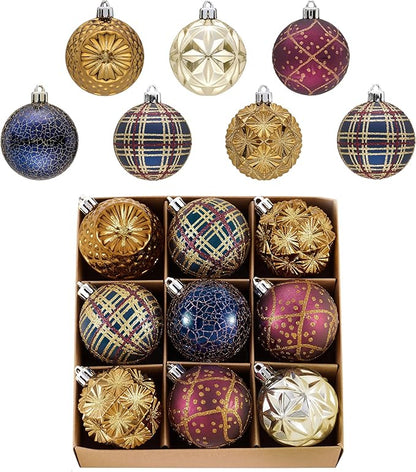 Valery Madelyn Ornaments for Christmas Trees, 9ct 2.36 Inches Bronze Copper Gold and Purple Shatterproof Christmas Tree Decorations, Luxury Hanging Ball Ornaments for Xmas Holiday Party Decor