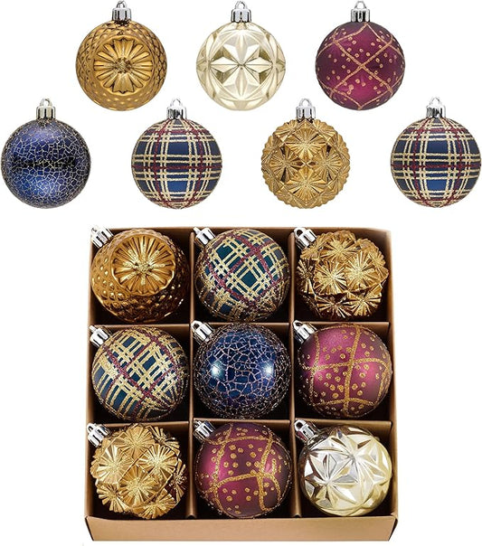 Valery Madelyn Ornaments for Christmas Trees, 9ct 2.36 Inches Bronze Copper Gold and Purple Shatterproof Christmas Tree Decorations, Luxury Hanging Ball Ornaments for Xmas Holiday Party Decor