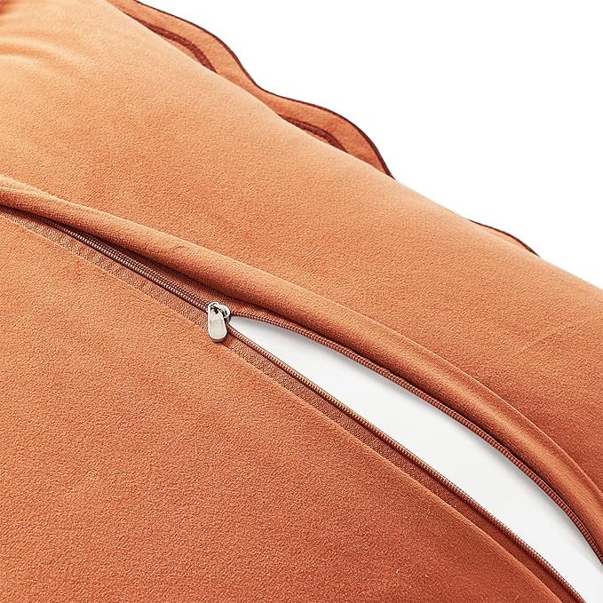 MONDAY MOOSE Decorative Throw Pillow Covers Cushion Cases, Set of 2 Soft Velvet Scalloped Wavy Edge Designs, Mix and Match for Home Decor, Pillow Inserts Not Included (Rust/Coral, 18x18 inch)