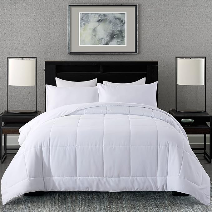 DOWNCOOL King Size Comforter Set -All Season Bedding Comforters Sets with 2 Pillow Cases -3 Pieces Bed Set Down Alternative King Bedding Set -White King Comforter Set(102"x90")